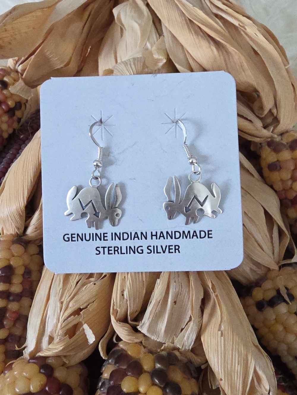 NWT Native American Navajo Sterling Rabbit Petroglyph Dangle Earrings 🩶🐇🎁